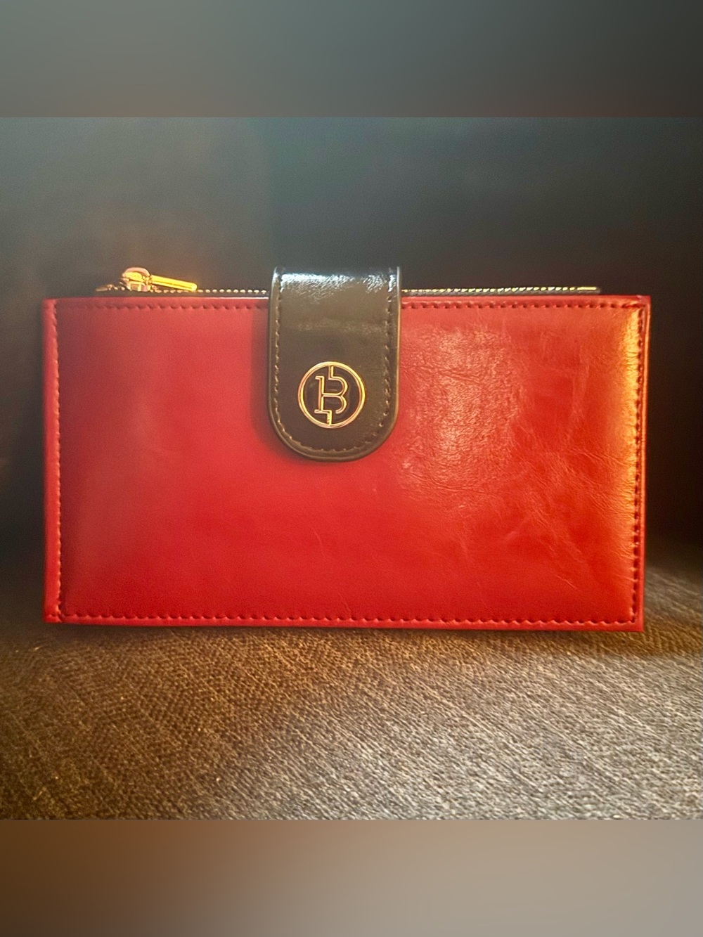 New Bostanten Red Leather Women's Wallet with Black Snap - Branded B Logo